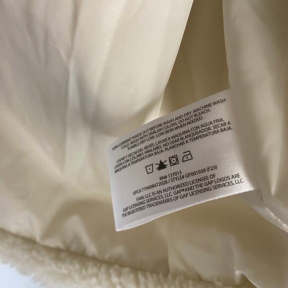GAP Sherpa Jacket Coat Birch Off White Double Breasted Faux Fur Size Large - Picture 7 of 7